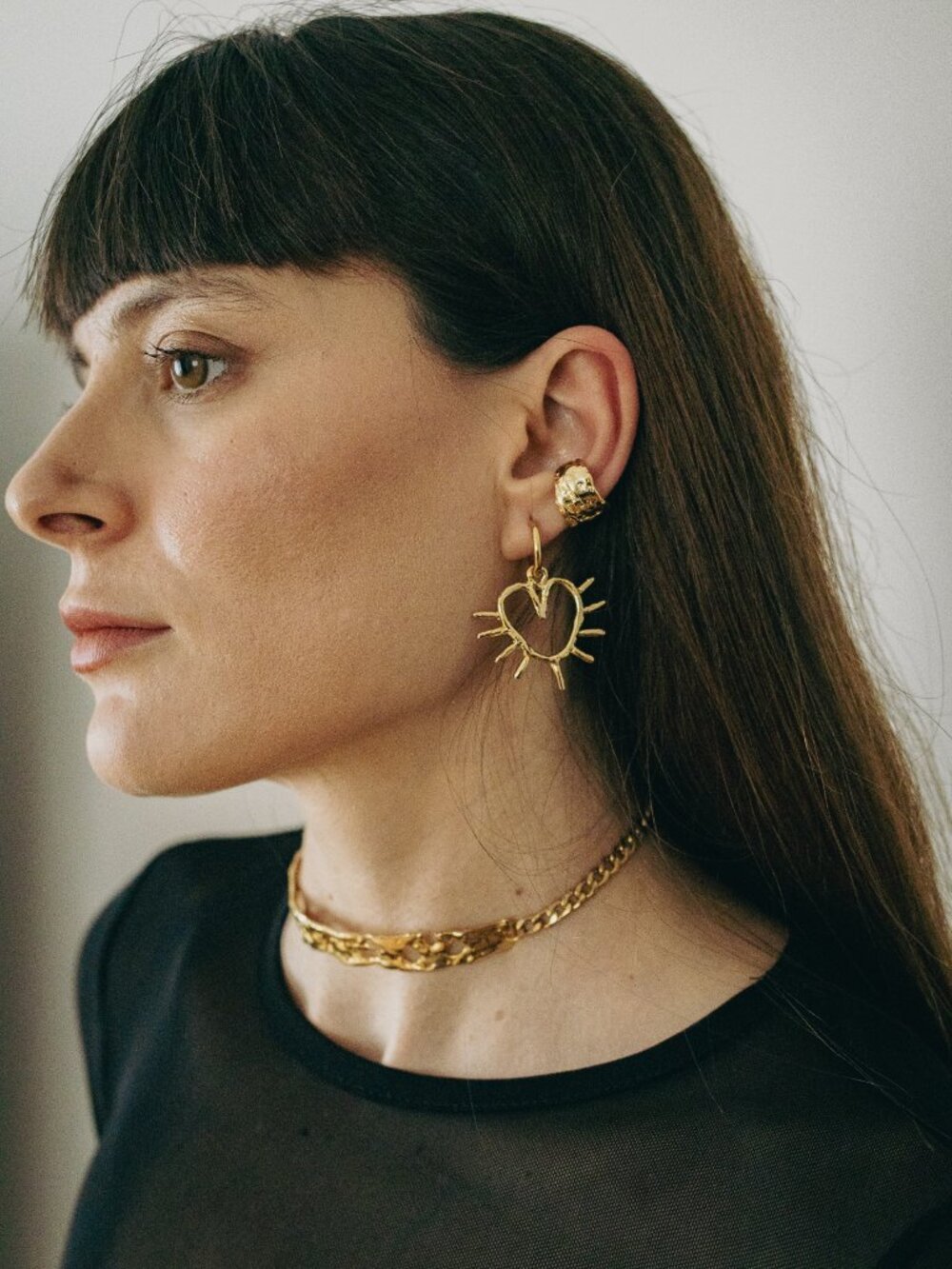 Luma Heart Hoop Earrings, Handmade Sunburst Jewelry, Organic Gold Plated Design
